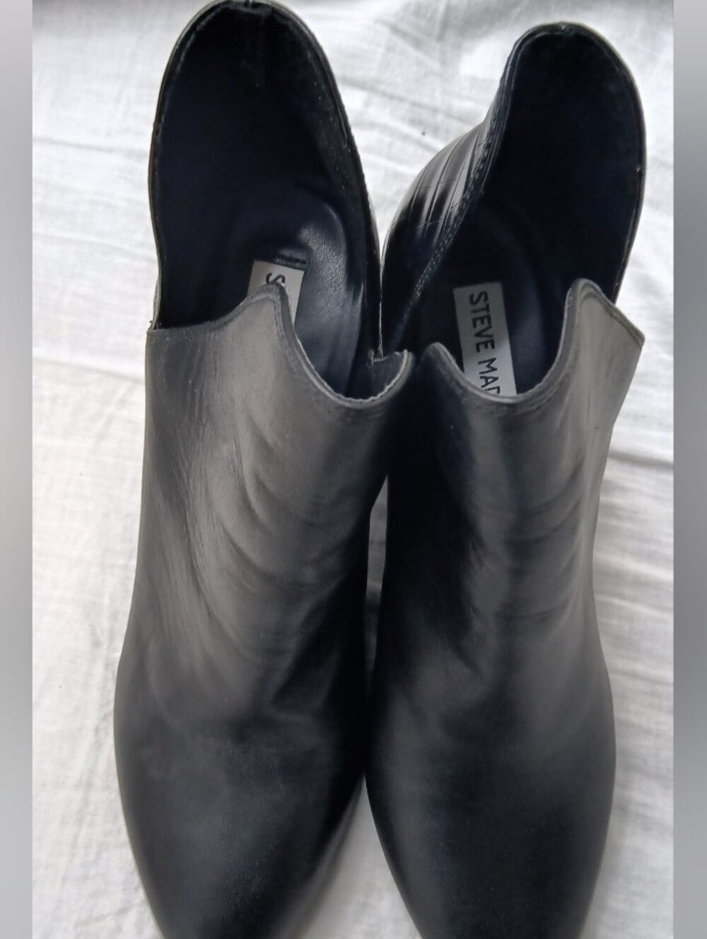 Steve Madden Black Leather Slip-On Ankle Boots
